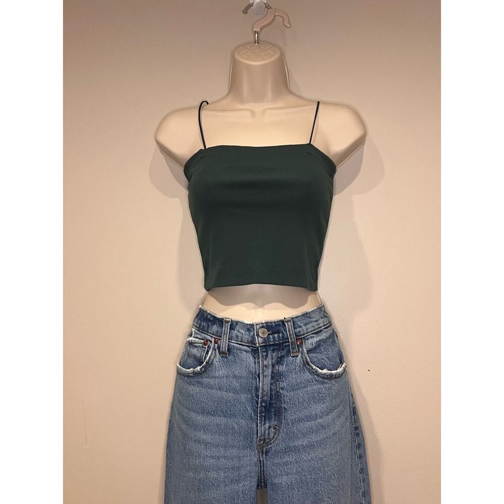 Green Ribbed Crop Top